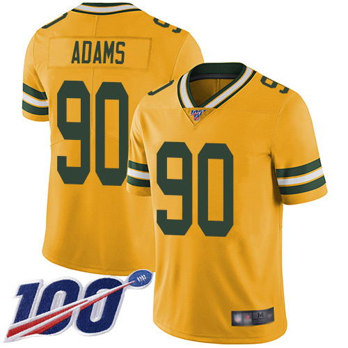 Green Bay Packers Limited Gold Men #90 Adams Montravius Jersey Nike NFL 100th Season Rush Vapor Untouchable